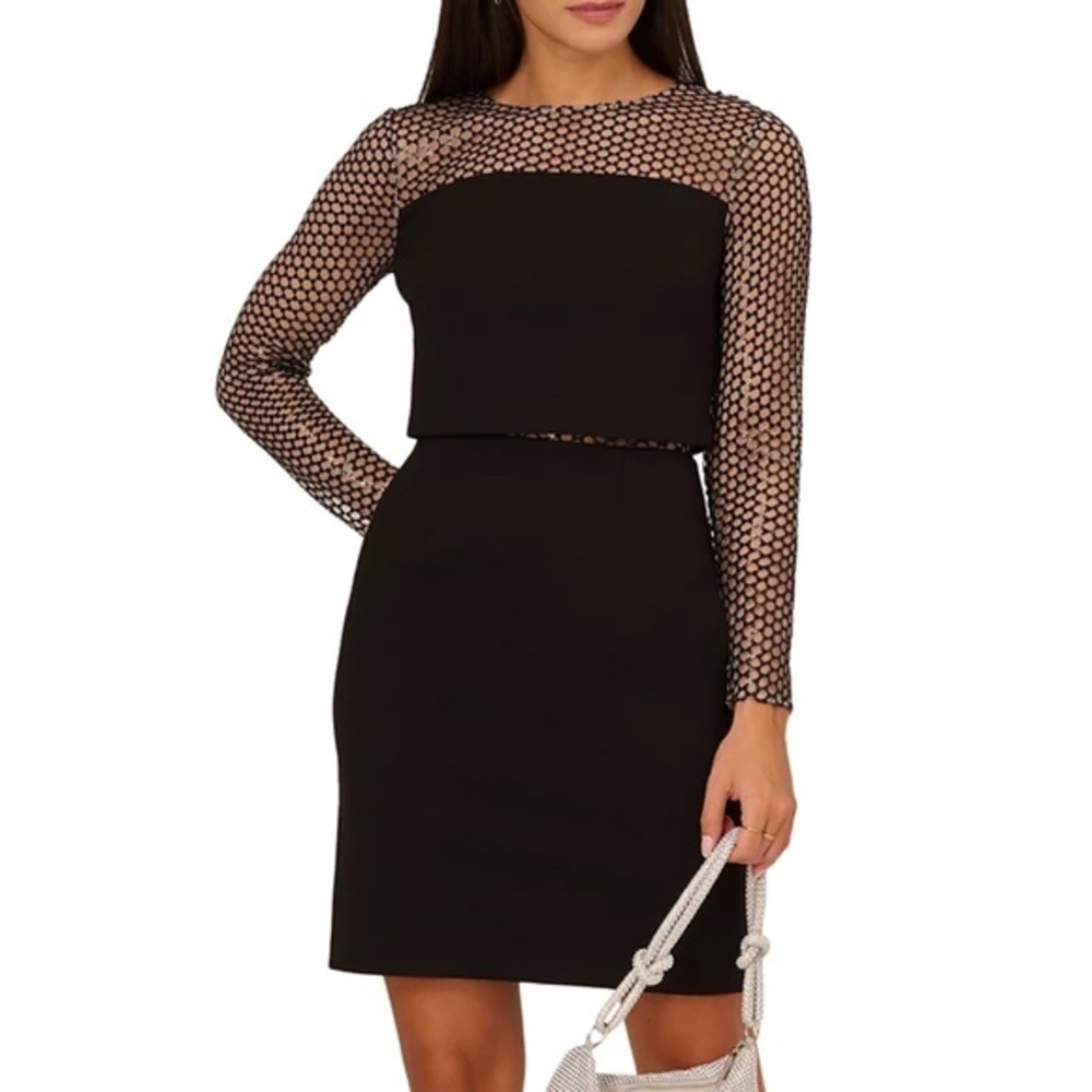 Aiden by Adrianna Papell Black Sheath Crepe Dress Size 4